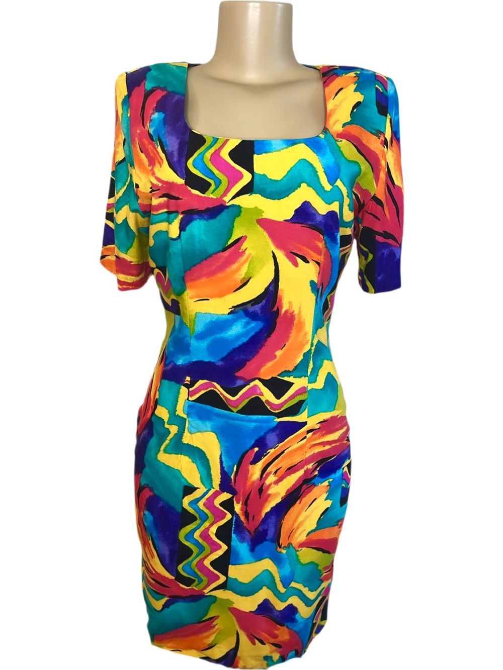Vintage 80s Habits Colorful Abstract Mini Dress